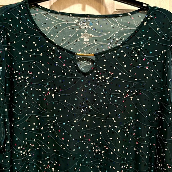 💛 NWOT CROFT & BARROW SZ 3X HUNTER GREEN & MULTI BLOUSE & UNIQUE GOLD ACCENT 💛 - Picture 3 of 8